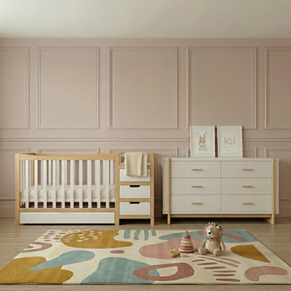 Nooki Solid Timber Cot with Storage in Natural & White