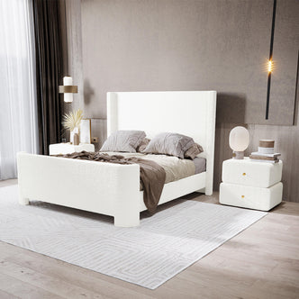 Palmira Double Boucle Upholstered Sleigh Bed Frame – Cream White