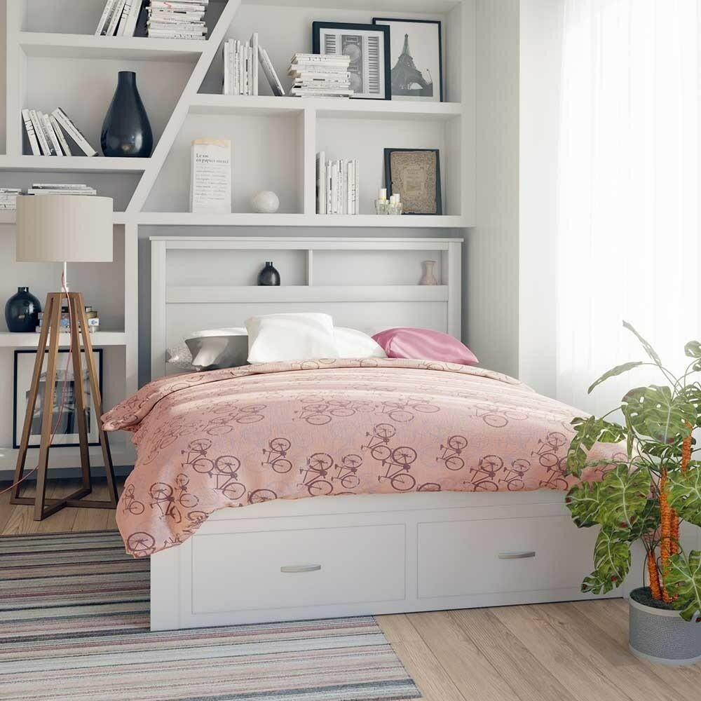 Porcia Double Bed with Storage Shelves & Drawers - White-Lifestyle