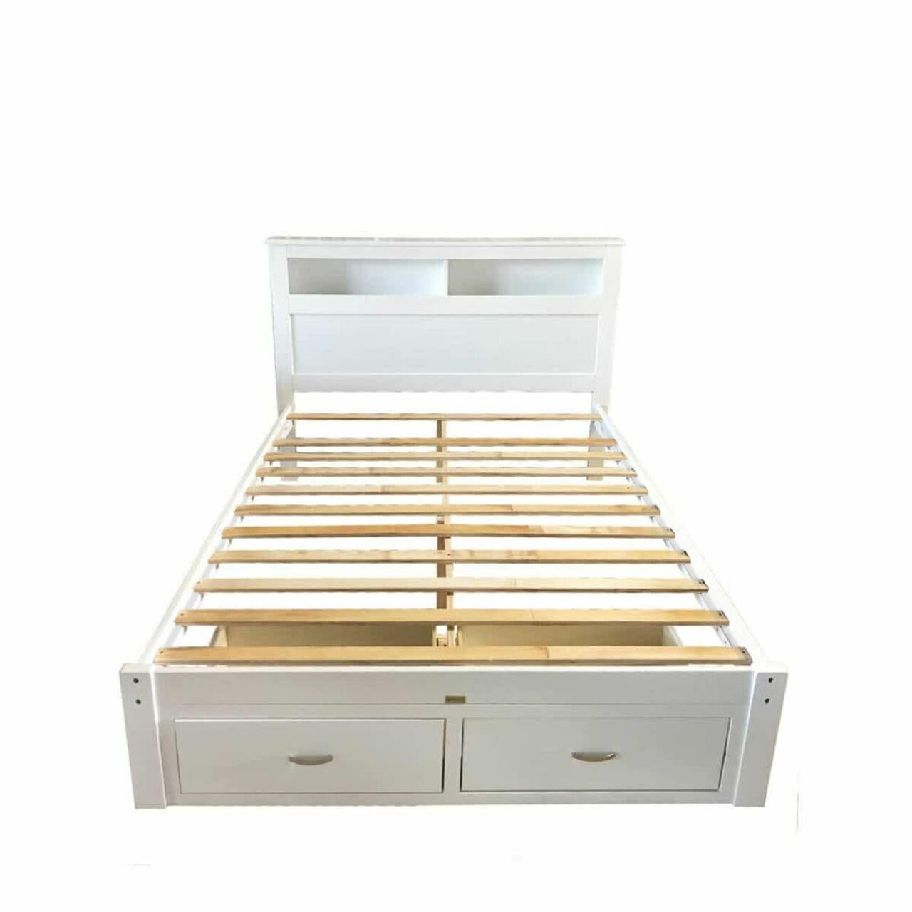 Porcia Queen Bed with Storage Shelves & Drawers - White
