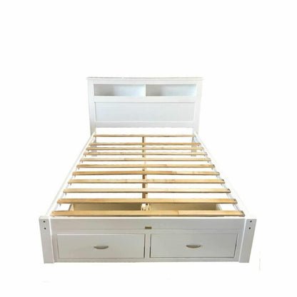 Porcia Queen Bed with Storage Shelves & Drawers - White
