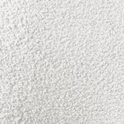 Rhoda King Upholstered Bouclé Bed in Cream White, showcasing a close-up of its soft, textured bouclé fabric. The image highlights the bed's elegant upholstered design and luxurious craftsmanship.