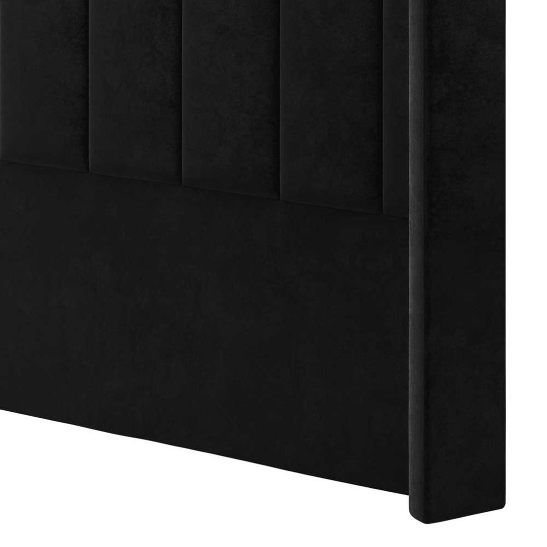 Septima & Fulvia King Bed & Headboard Package – Ink features a four-panel, channel-tufted headboard providing elegance and comfort, with a solid wood frame for stability, ideal for modern interiors.