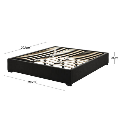 Septima & Fulvia King Bed & Headboard Package – Ink features a channel-tufted headboard and slatted bed frame, showcasing modern elegance and durable design, ideal for contemporary bedroom aesthetics.