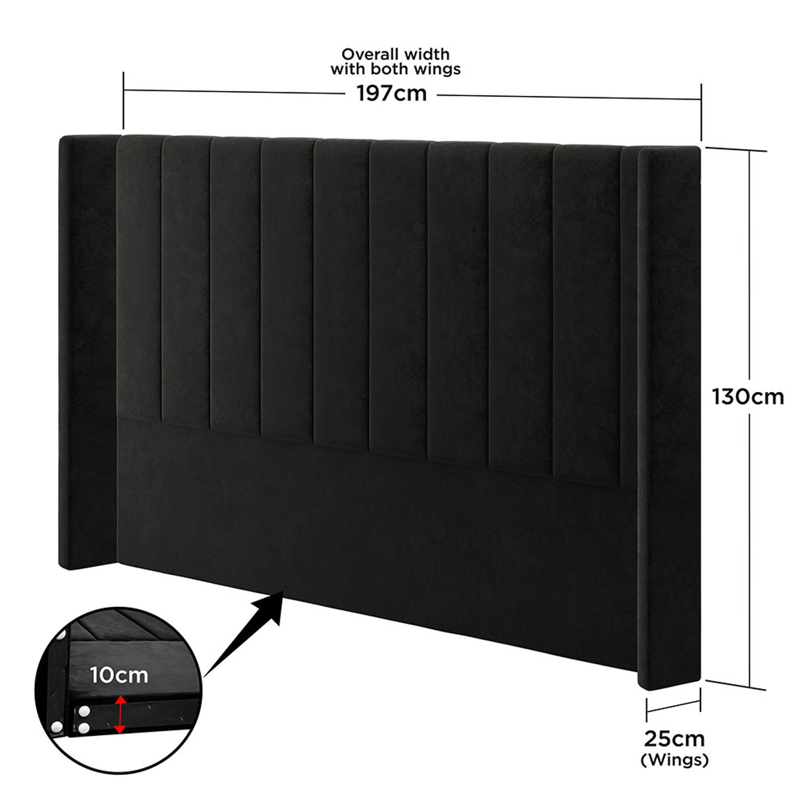 Septima & Fulvia King Bed & Headboard Package – Ink showcases a channel-tufted headboard and low-profile design, emphasizing its luxurious velvet texture and solid craftsmanship for a modern, elegant bedroom centerpiece.