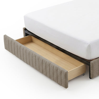 Solin King Fluted Storage Bed Base in  Warm Beige Boucle