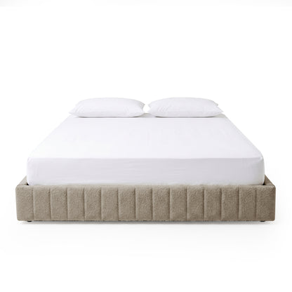 Solin King Fluted Storage Bed Base in  Warm Beige Boucle