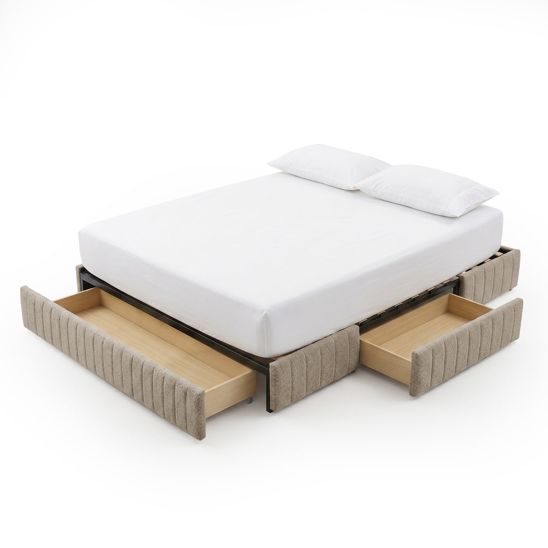 Solin King Fluted Storage Bed Base in  Warm Beige Boucle