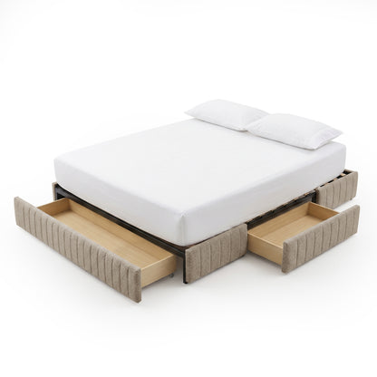 Solin King Fluted Storage Bed Base in  Warm Beige Boucle