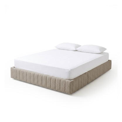 Solin Queen Fluted Storage Bed Base in Warm Beige Boucle