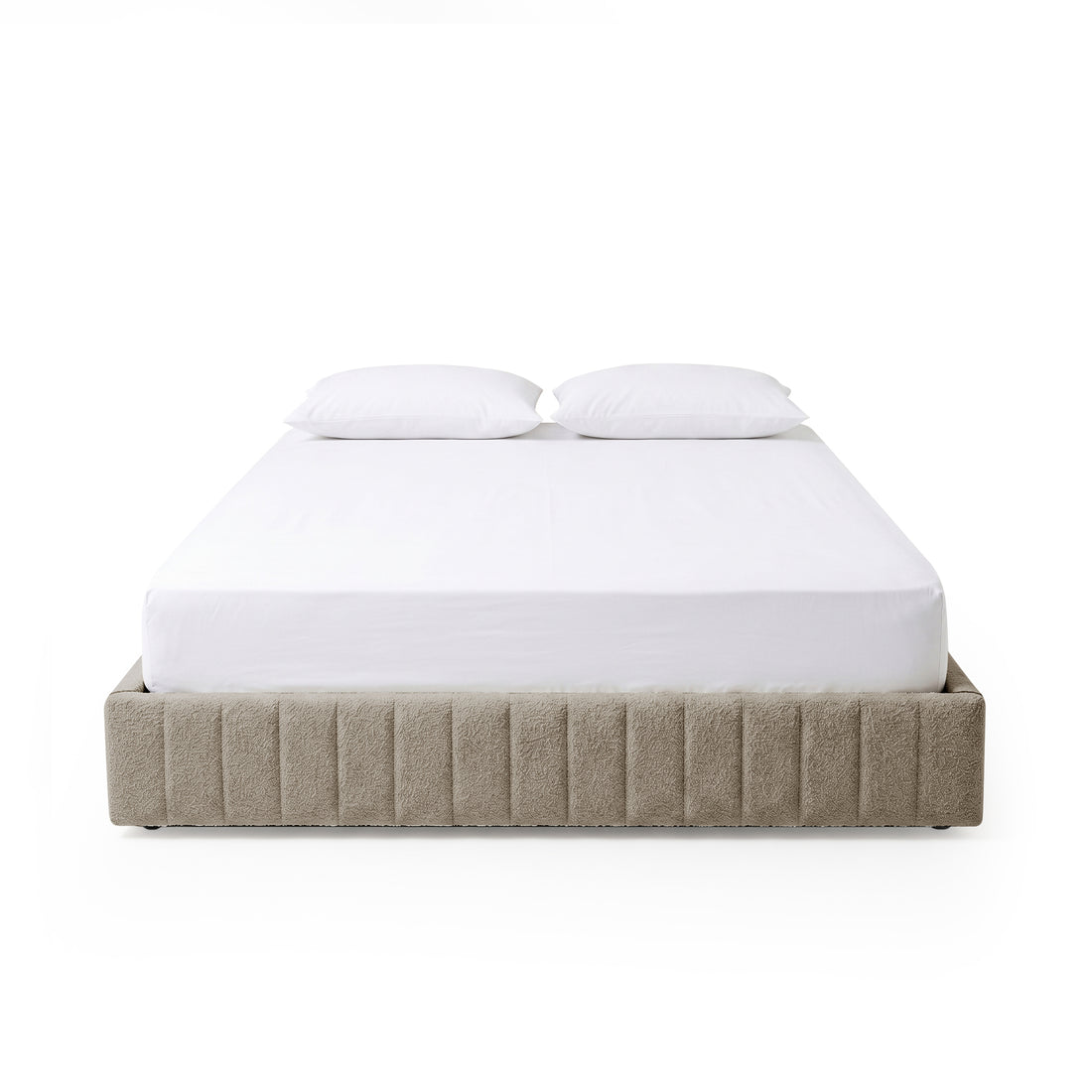 Solin Queen Fluted Storage Bed Base in Warm Beige Boucle