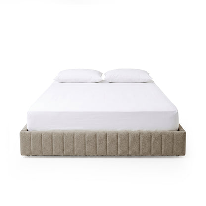 Solin Queen Fluted Storage Bed Base in Warm Beige Boucle