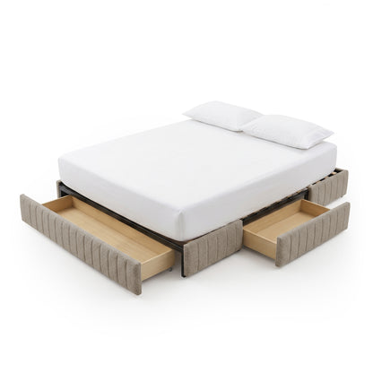 Solin Queen Fluted Storage Bed Base in Warm Beige Boucle