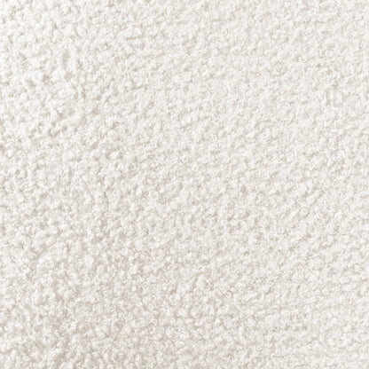 Close-up of the Stacy Queen Boucle Bed Frame in Cream White, highlighting the fluffy boucle fabric's curled yarn fibers, showcasing its soft, luxurious texture and elegant design.