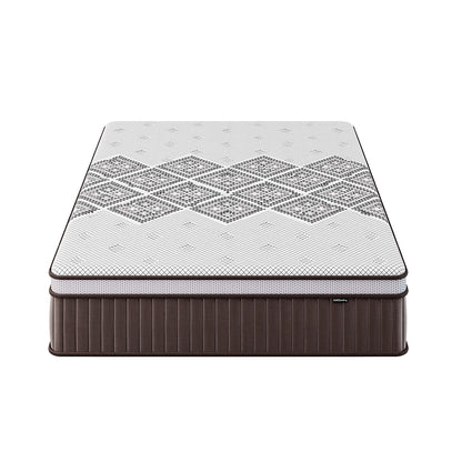 Stacy Queen Boucle Bed - Cream White with Thalia Mattress, featuring a plush padded headboard and luxurious boucle fabric, displayed with a white-covered mattress.