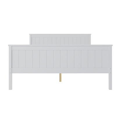 Tertia Solid Pine Timber Bed Frame Queen, featuring a rectangular white wooden headboard and sturdy wooden legs, designed for durability and excellent mattress support, ideal for enhancing bedroom aesthetics.