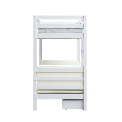 Timothy Timber Loft Bed with Table & Benches Cream White, showcasing a compact, multifunctional design with a solid pine frame, integrated table, benches, and storage drawers, ideal for efficient space utilization.