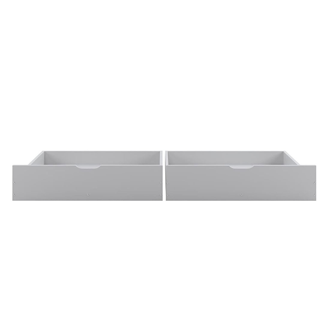 Single Solid Pine Under Bed Twin Storage Drawers in White, featuring recessed finger pulls for easy access, crafted for efficient storage under beds or in cabinets, enhancing bedroom organization.