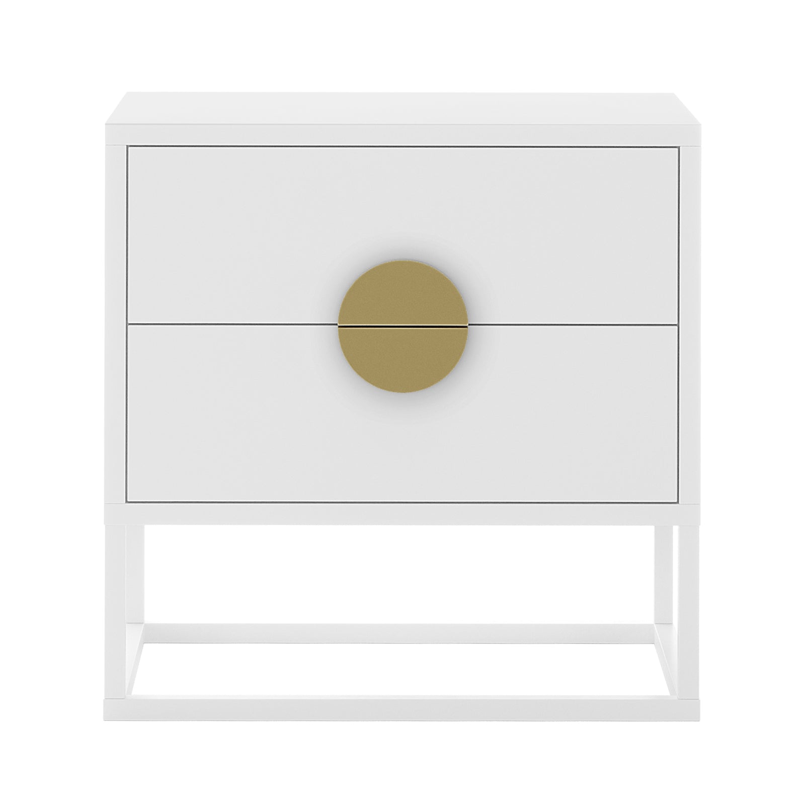 Abigail 55cm 2 Drawer Bedside Table w/ Gold Handle - White