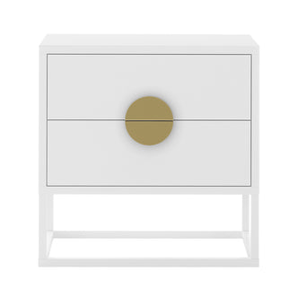 Abigail 55cm 2 Drawer Bedside Table w/ Gold Handle - White