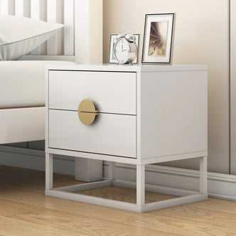 Abigail 55cm 2 Drawer Bedside Table w/ Gold Handle - White - Lifestyle