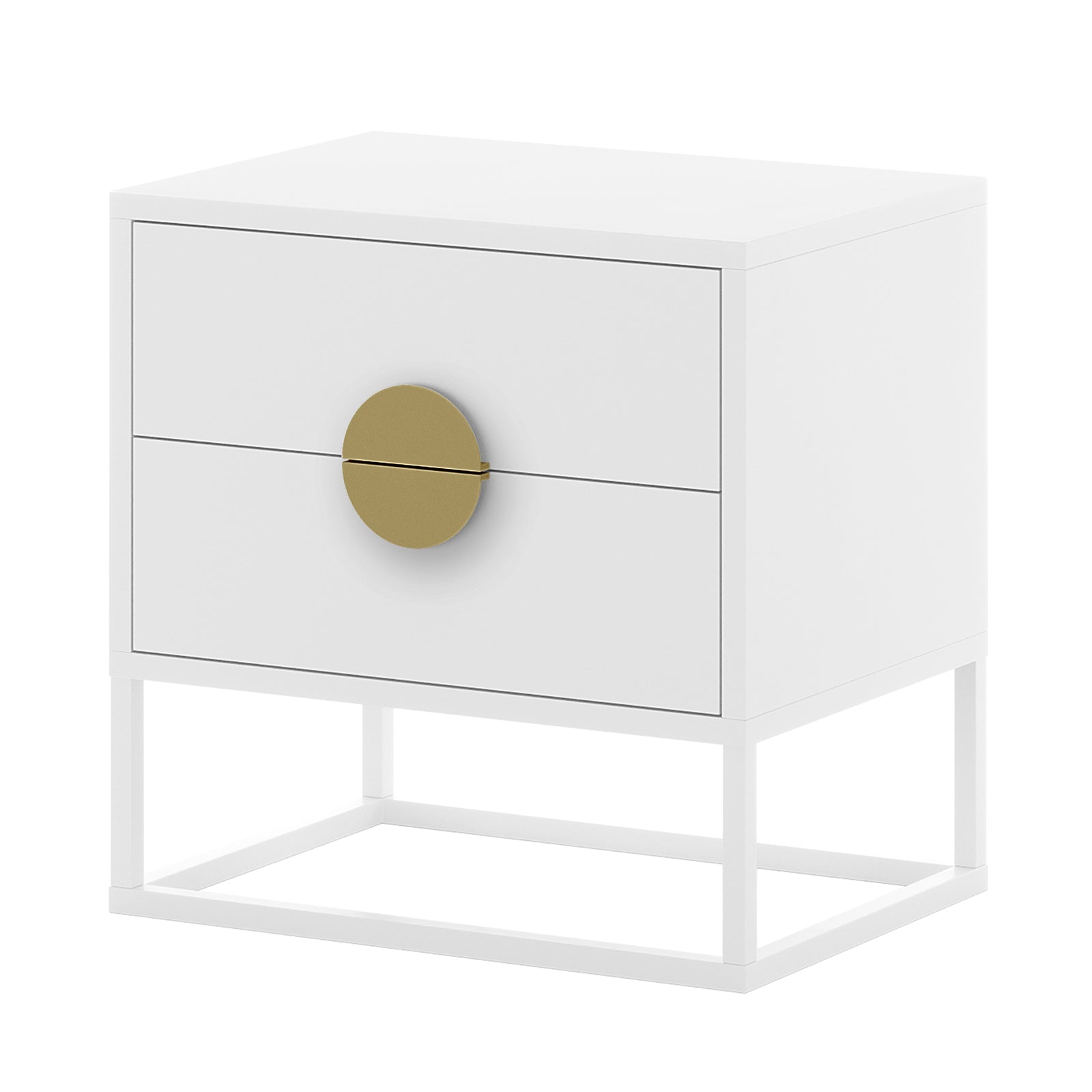 Abigail 55cm 2 Drawer Bedside Table w/ Gold Handle - White