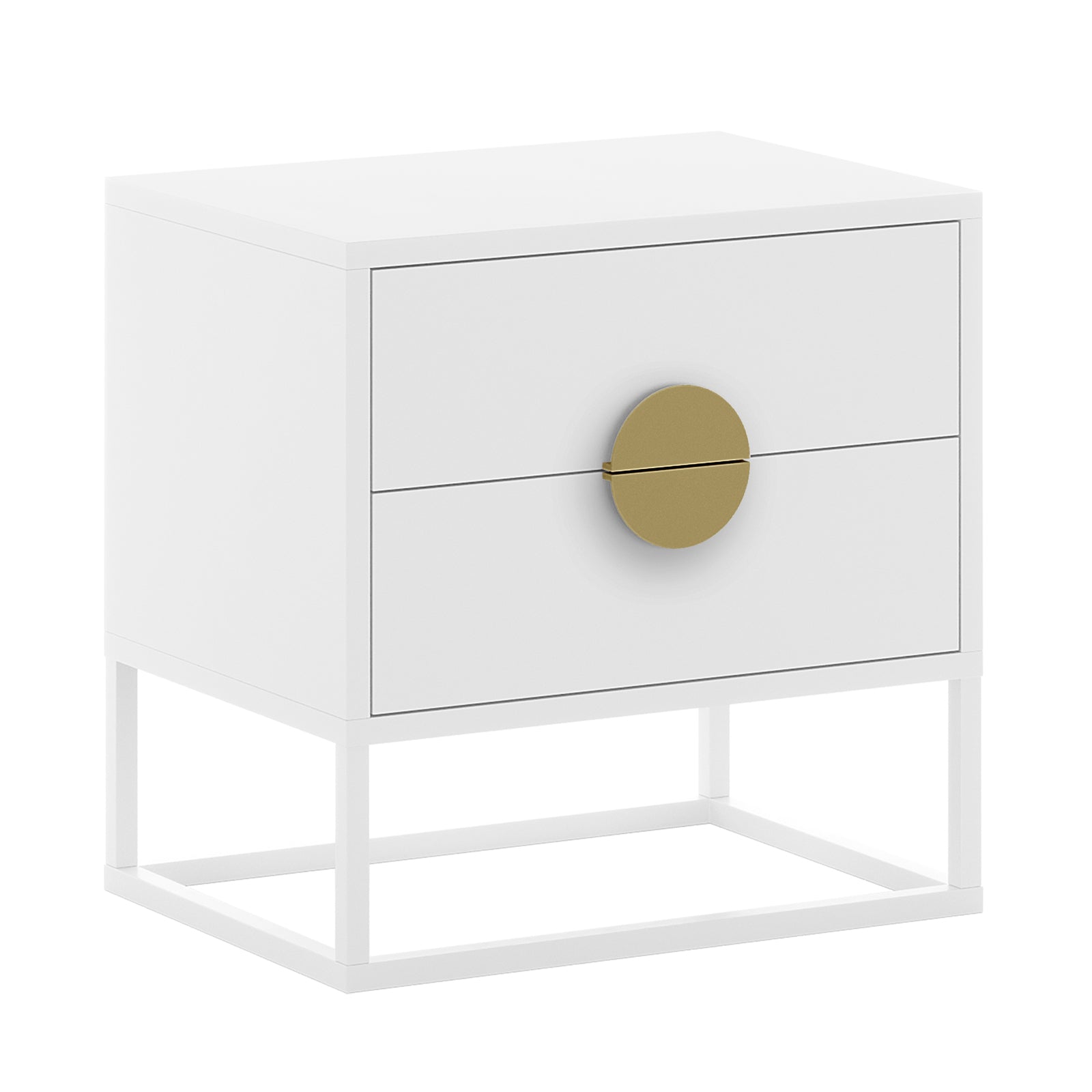 Abigail 55cm 2 Drawer Bedside Table w/ Gold Handle - White
