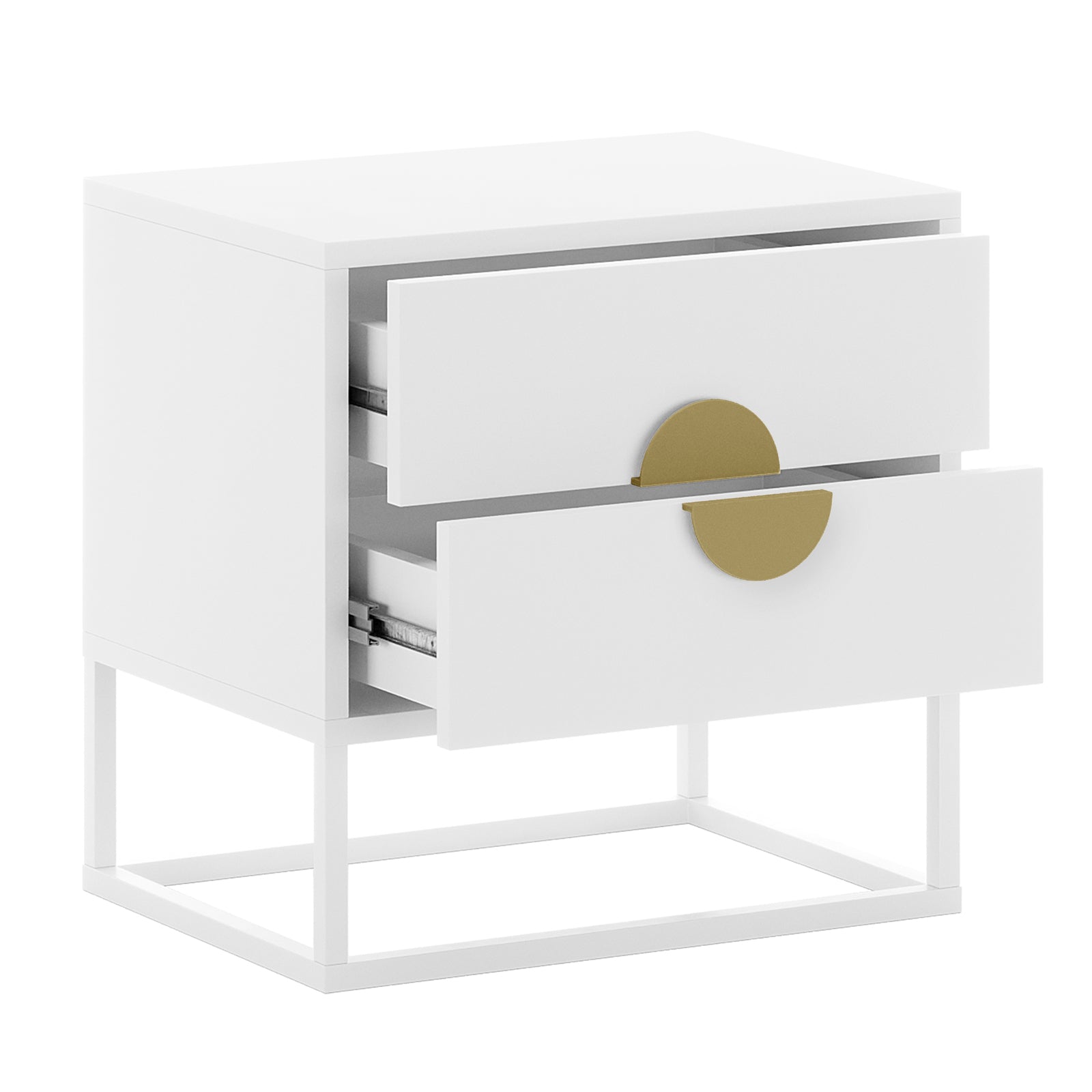 Abigail 55cm 2 Drawer Bedside Table w/ Gold Handle - White