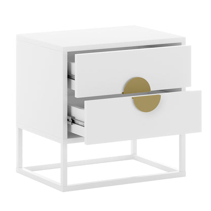 Abigail 55cm 2 Drawer Bedside Table w/ Gold Handle - White