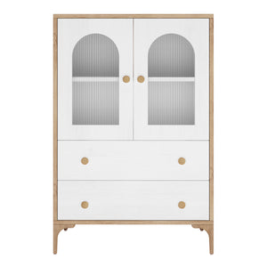 Afra 80cm Buffet Cabinet with Glass Doors in White & Natural
