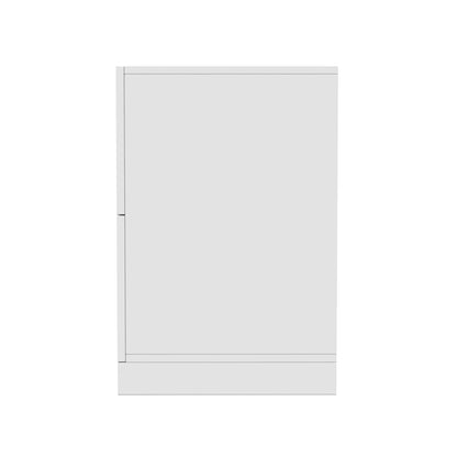 Archen 2 Drawer Arch Detail Bedside Table in White, featuring a sleek, rectangular, smooth panel design with subtle recessed grooves and a vertical seam indicating a drawer or door opening.