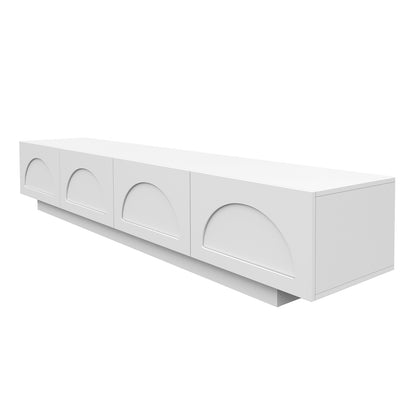Archen 200cm 4 Drawer Storage TV Entertainment Unit in White, featuring a sleek, wall-mounted design with recessed half-circle handles and a floating plinth, ideal for modern living spaces.