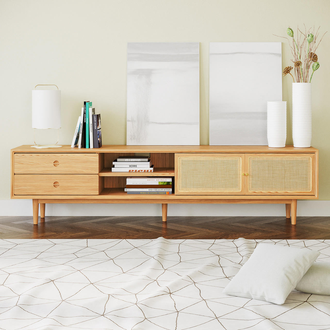 Bea 180cm Rattan American Oak Entertainment Unit - Natural - Lifestyle