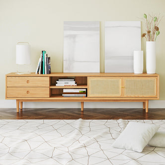 Bea 180cm Rattan American Oak Entertainment Unit - Natural - Lifestyle