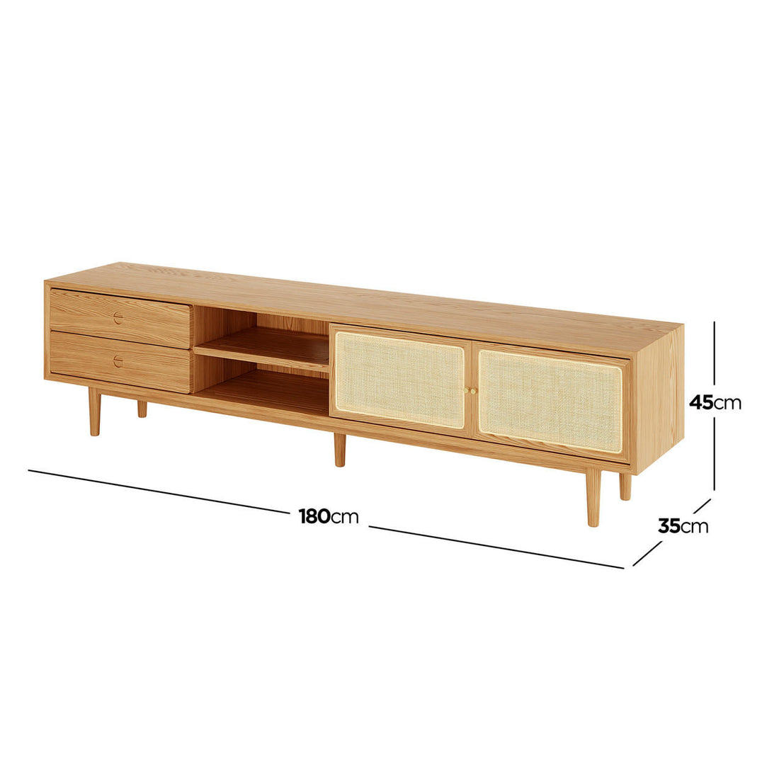 Bea 180cm Rattan American Oak Entertainment Unit - Natural