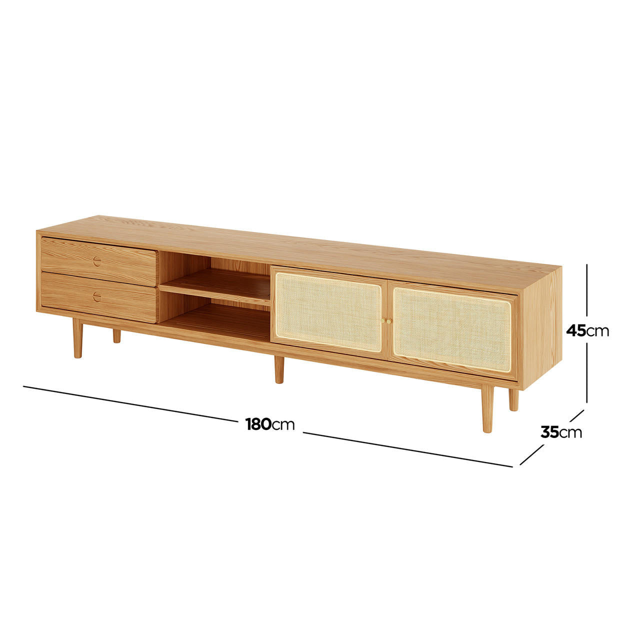 Bea 180cm Rattan American Oak Entertainment Unit - Natural