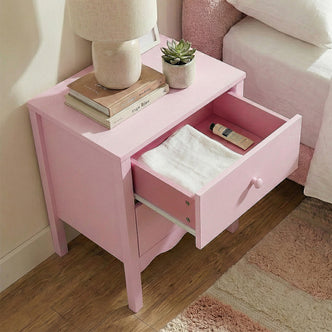 Bellea 45cm Pine Two Drawer Bedside Table in Pink