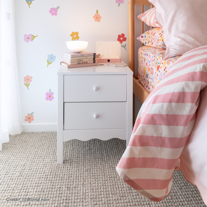 Bellea 45cm Pine Two Drawer Bedside Table in White