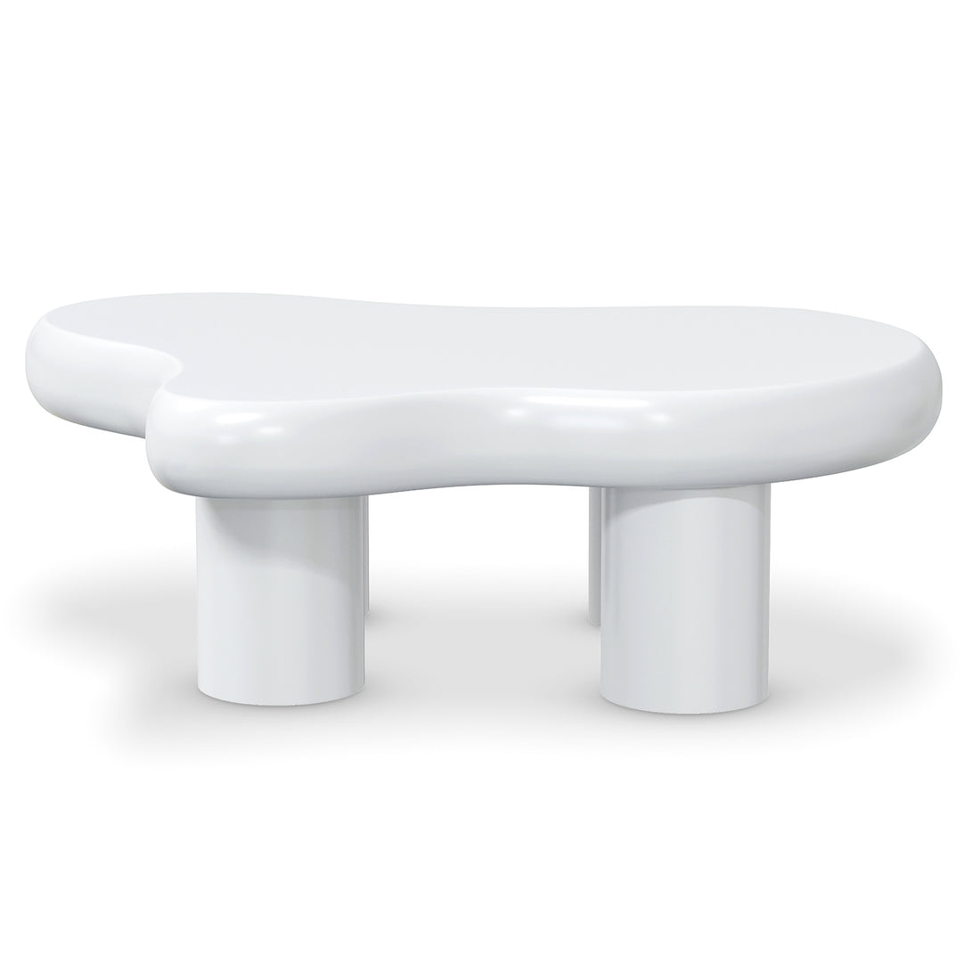 Blissey 90cm Organic Curved Cloud Coffee Table in White features nesting tables with glossy, blob-shaped tops and short cylindrical pedestal legs, offering a sculptural, contemporary look for modern living rooms.