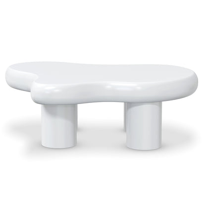 Blissey 90cm Organic Curved Cloud Coffee Table in White features nesting tables with glossy, blob-shaped tops and short cylindrical pedestal legs, offering a sculptural, contemporary look for modern living rooms.