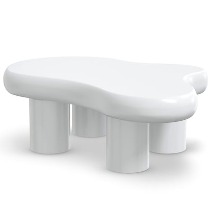 Blissey 90cm Organic Curved Cloud Coffee Table in White, featuring a sleek, blobby-shaped top and four cylindrical legs, offering a seamless, glossy finish for modern living spaces.