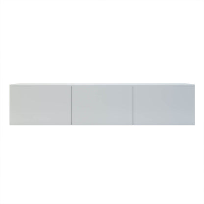 Luxo Bryan Floating Entertainment Unit in Pure White, showcasing a sleek, modern design with three handle-less cabinets. Ideal for tidy cable management and stylishly displaying gaming consoles and decor.