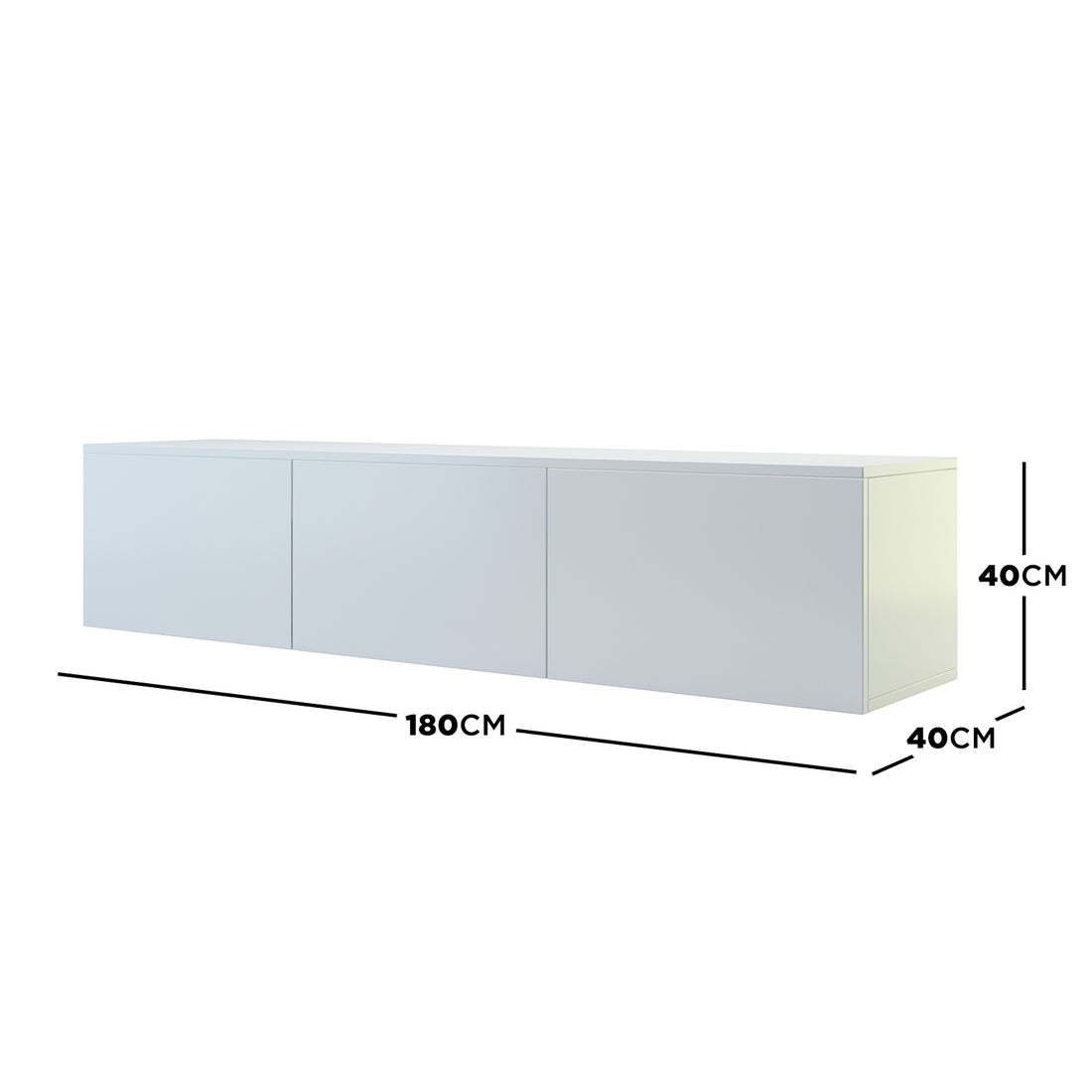 Luxo Bryan Floating Entertainment Unit – Pure White is a sleek, wall-mounted unit with three handle-less cabinets, offering smart storage and a minimalist design to enhance any living space.