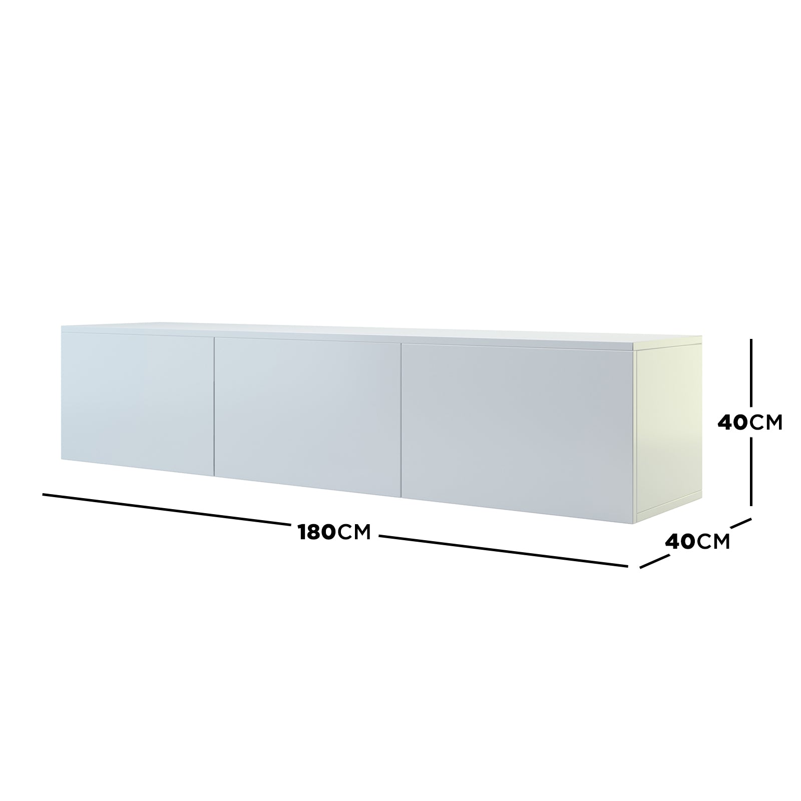 Luxo Bryan Floating Entertainment Unit – Pure White is a sleek, wall-mounted unit with three handle-less cabinets, offering smart storage and a minimalist design to enhance any living space.