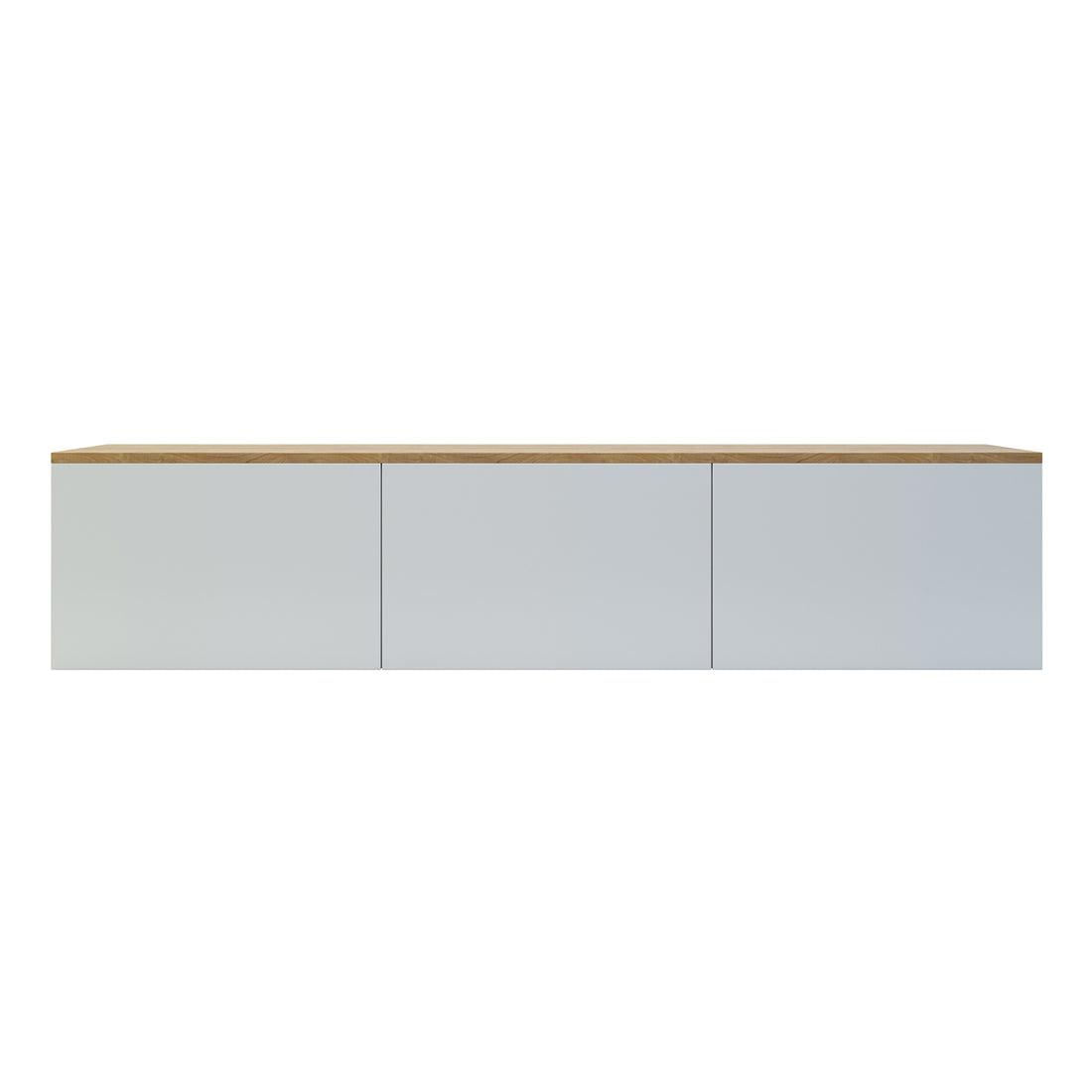 Luxo Bryan Floating Entertainment Unit – White Natural, featuring a sleek, wall-mounted design with wooden frame, three spacious handle-less cabinets, and built-in cable management for a tidy, modern living space.