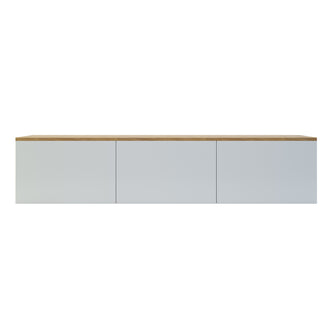 Luxo Bryan Floating Entertainment Unit – White Natural, featuring a sleek, wall-mounted design with wooden frame, three spacious handle-less cabinets, and built-in cable management for a tidy, modern living space.