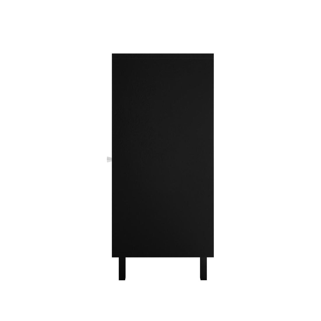 Cambria 150cm Fluted Glass Buffet Cabinet - Black, featuring a sleek design with a plain black door, white triangular handle, and short legs, photographed against a white background.
