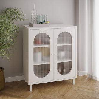 Cambria 75cm Fluted Glass Door Sideboard Cabinet - White - Lifestyle