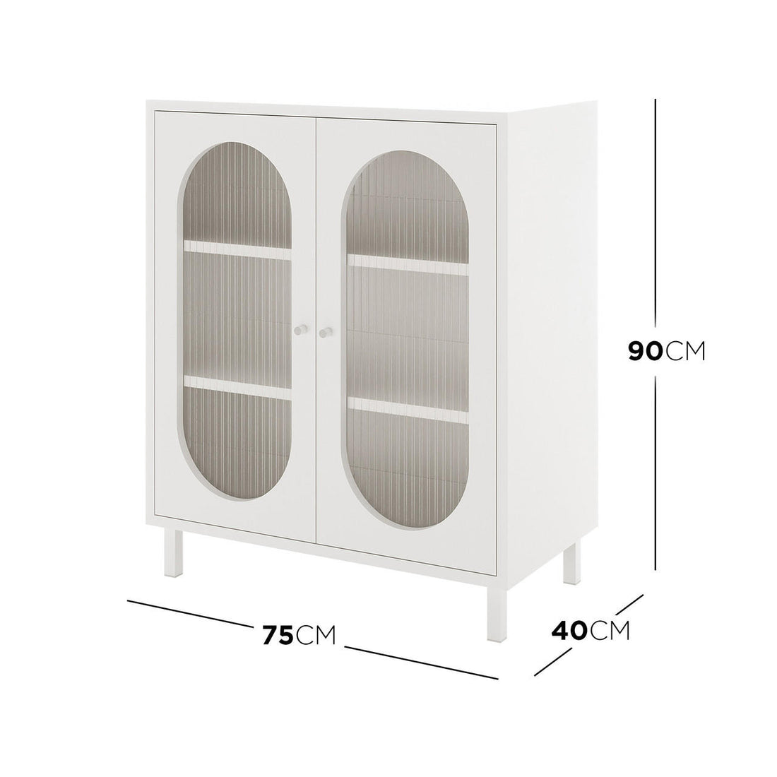 Cambria 75cm Fluted Glass Door Sideboard Cabinet - White