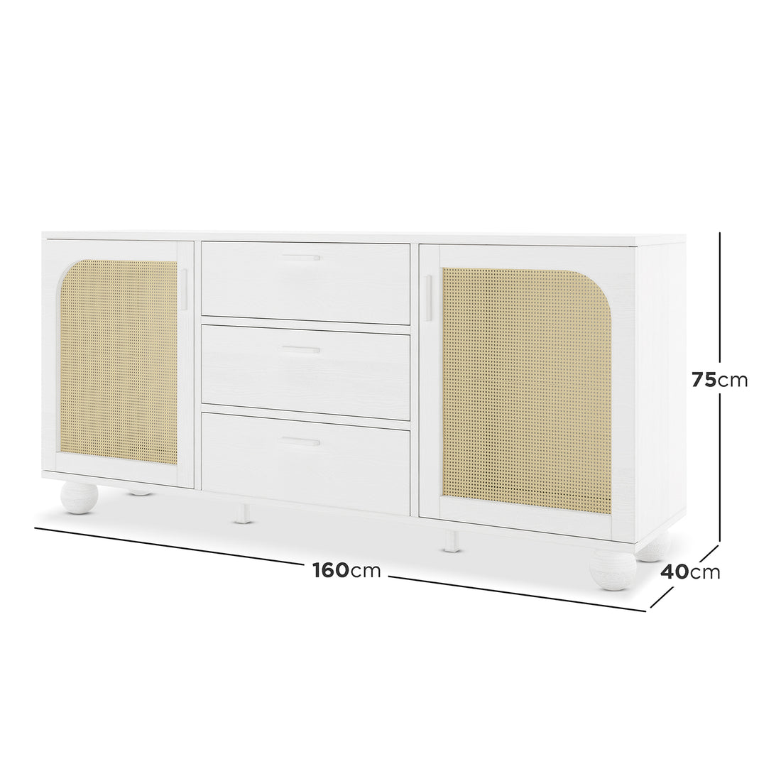Carlo 160cm Rattan Sideboard Buffet Table - White